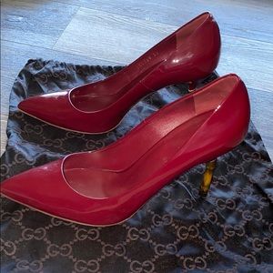 Red - Gucci Kristen Patent Leather Bamboo Pump 38